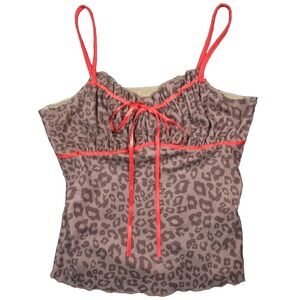 Romwe Babydoll Cami Tank Top Womens M Leopard Print Ruffle Sexy Coquette Y2K 90s